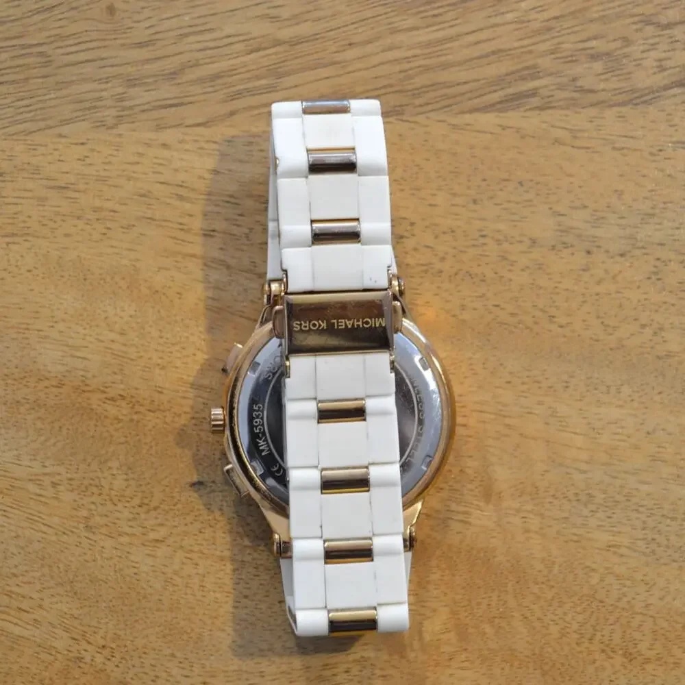 Michael Kors Wrist Watch Rose Gold White Chronograph Subdials